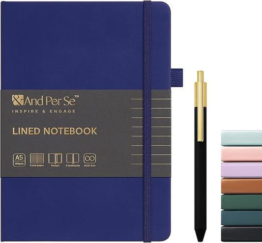 A5 Lined Journal and Pen Set, Hardcover Notebook with Pen, 160 Pages 100gsm Thick Ruled Paper for for Women Men Work Business School or Home Writing, 5.7'' x 8'' (Royal Blue)