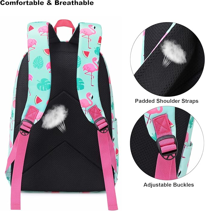 Flamingo School Backpack for Teens Girls, Womens College Bookbags Kids School Bags Laptop Backpacks