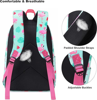 Flamingo School Backpack for Teens Girls, Womens College Bookbags Kids School Bags Laptop Backpacks