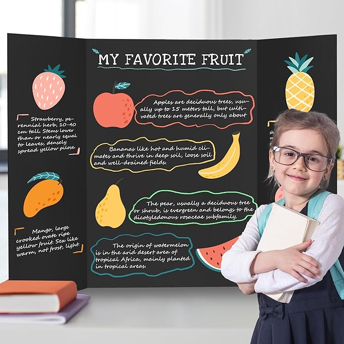 Chell 36" x 48" Trifold Poster Board, 4 Pack, Black Corrugated Project Boards for Science Fair, School Projects, Event Displays and Business Presentations