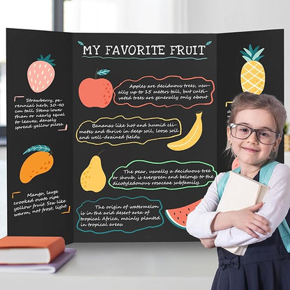 Chell 36" x 48" Trifold Poster Board, 2 Pack, Black Corrugated Project Boards for Science Fair, School Projects, Event Displays and Business Presentations