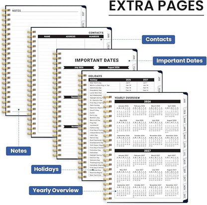 2026 Planner, Weekly and Monthly Planner for Women, January 2026 to December 2026, Pretty Hardcover 2026 Calendar Planner Book with Tabs, Inner Pocket, Spiral Bound, Perfect Office Home School Supplies - 6.3" x 8.5", Tiny Blues