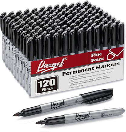 Permanent Markers Bulk, LAZGOL120 Pack Fine Tip Black Permanent Markers, Waterproof Markers, Premium Smear Proof Pens, Quick Drying, Office Supplies for School, Office, Home