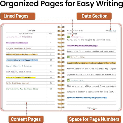 Lined Spiral Journal Notebook, A5 College Ruled Notebook for Journaling, Note-Taking, and Daily Planning, Durable Hardcover with an Elegant Design, Pink