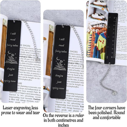 Fairytales Metal Bookmark for Women Men, Funny Bookmarks with Gift Box Book Lover Spicy Fancy Bookmarks Book Marks for Reading Gift Book Mark with Pendant for Book Lovers Friend(Black)