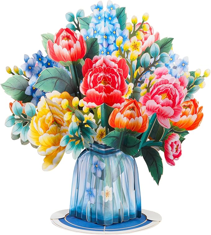 Paper Love 3D Pop Up Flower Bouquet Card, Wonderland, with Detachable Paper Flowers For Anniversay, Wedding, Thank You, Mother's Day - Jumbo 10" x 14" Card - Includes Envelope and Note Tag