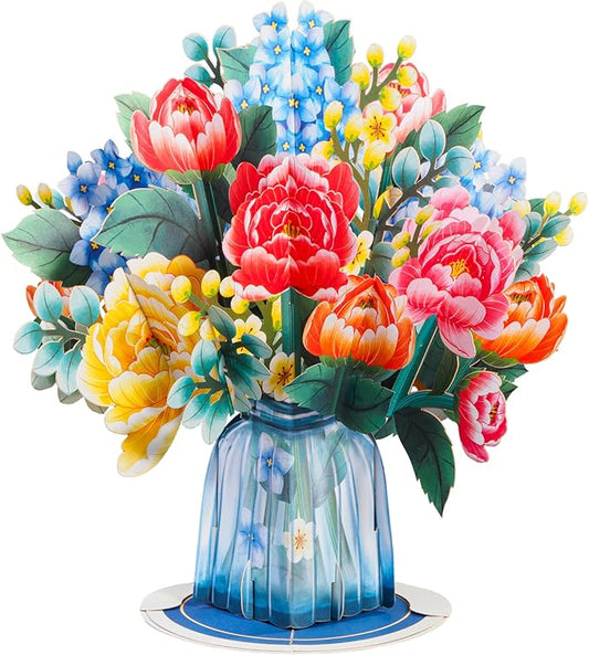 Paper Love 3D Pop Up Flower Bouquet Card, Wonderland, with Detachable Paper Flowers For Anniversay, Wedding, Thank You, Mother's Day - Jumbo 10" x 14" Card - Includes Envelope and Note Tag
