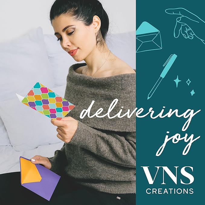 VNS Creations 100 Pack Blank Cards and Envelopes 4x6 - Plain Blank Note Cards with Envelopes & Stickers for All Occasions - Greeting Notes Colored Stationery Set, Assorted Colors - Rainbow