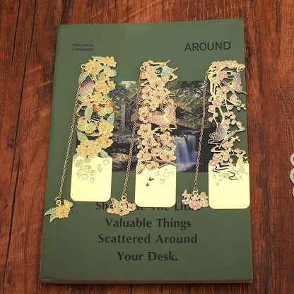 3 PCS Metal Bookmarks, Bookmarks for Reading Women, Bookmarks for Women, Beautiful Metal Bookmark, Beautiful Flower Bookmark, Osmanthus Fragrans, Plum Blossom, Apricot Blossom (BKM-050-004)