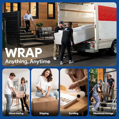 80 Gauge Plastic Stretch Film/Wrap with Tension Handles 1200ft 500% Stretch Clear Cling Durable Adhering Packing Moving Packaging Heavy Duty Shrink Film (Tension Handles, 2)