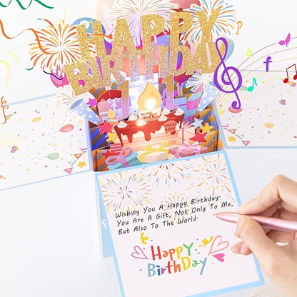 Tnvee 11ST Birthday Cards with Lights Music, 3D Pop Up Singing Happy Birthday Greeting Cards Gifts Ideal for 11 Year Old Kids Boy Girl
