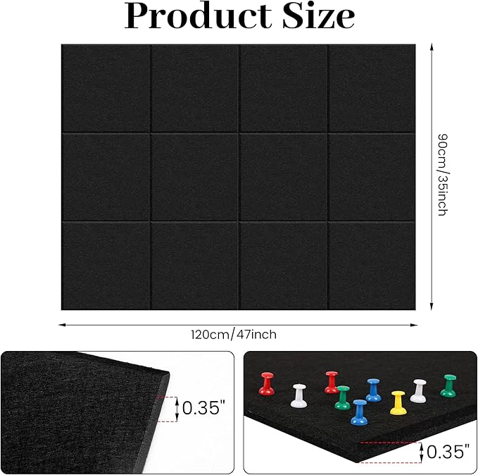 Large Office Cork Board Alternative - 47"x35"12 Pack Felt Wall Tiles Self-Adhesive Safe Removable No Damage for Wall Pin Board Tack Board Felt Cork Board for Walls or Office 48 x 36