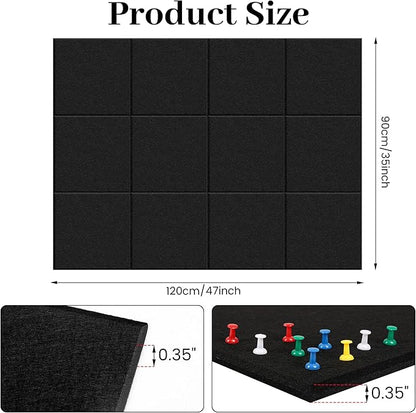 Large Office Cork Board Alternative - 47"x35"12 Pack Felt Wall Tiles Self-Adhesive Safe Removable No Damage for Wall Pin Board Tack Board Felt Cork Board for Walls or Office 48 x 36