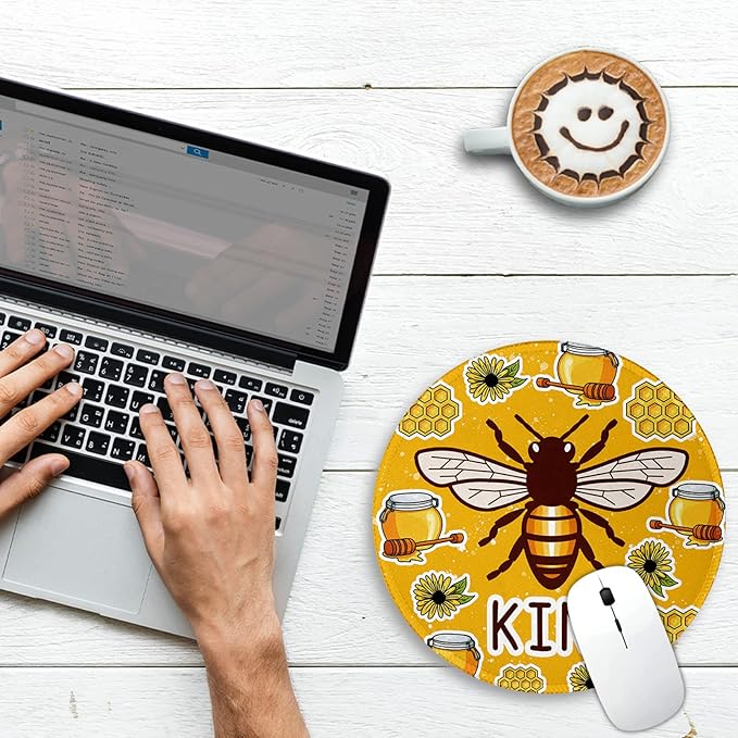 Gctriki Bee Small Mouse Pad with Stitched Edge Non-Slip Rubber Base, Funny Round Mousepads for Desk Computer Gaming Office Laptop, Cute Home Office Decor Desk Accessories Supplies