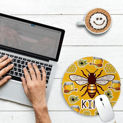 Gctriki Bee Small Mouse Pad with Stitched Edge Non-Slip Rubber Base, Funny Round Mousepads for Desk Computer Gaming Office Laptop, Cute Home Office Decor Desk Accessories Supplies