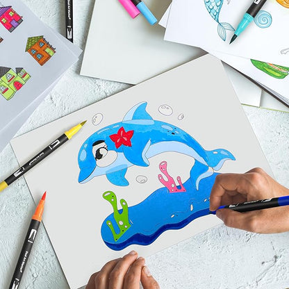 Dual Brush Marker Pens, 36 Colors Art Markers with Fine and Brush Tip Coloring Markers for Adults, Marker for Journaling Calligraphy Drawing Sketching Doodling Illustrating