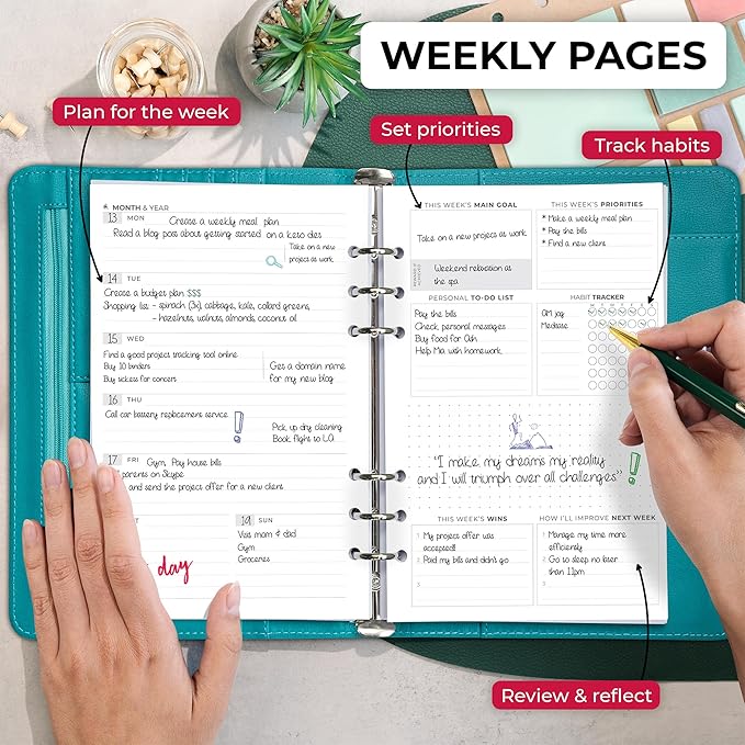 Clever Fox Weekly Planner Binder – Goal Setting Planner for Time Management & Weekly Tasks – Work & Life Organizer with to Do List & Habit Tracker – Undated, 7″ x 9″ Hardcover (Turquoise)