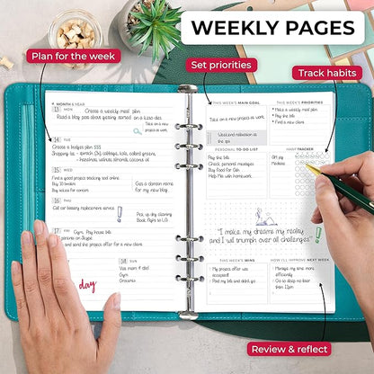 Clever Fox Weekly Planner Binder – Goal Setting Planner for Time Management & Weekly Tasks – Work & Life Organizer with to Do List & Habit Tracker – Undated, 7″ x 9″ Hardcover (Turquoise)