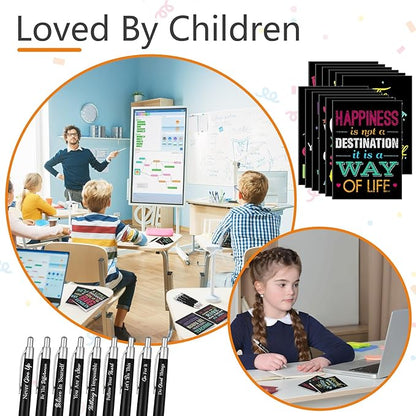 Yeaqee 72 Pcs Motivational Pens Notepads Gifts Set Inspirational Quote Ballpoint Pen Small Notebook Mini Journal Bulk Gifts for Teacher Coworker Gifts Women Office School(Inspirational)