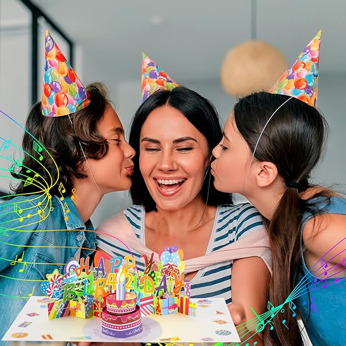 Gumry 42ND Musical Birthday PopUp Card, Blowable Colorful Light Candle 3D Cards with Song, Applause Cheers Sound, Greeting Cards Birthday Gifts Decorations for Women Men Turning 42 Years Old