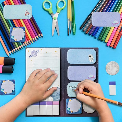 The Sky is The Limit Sticky Notes Set, 550 Sheets, Outer Space Galaxy Planet Pattern Self-Stick Notes Pads Divider Tabs Bundle Writing Memo Pads Back to School Office Supplies Small Gift