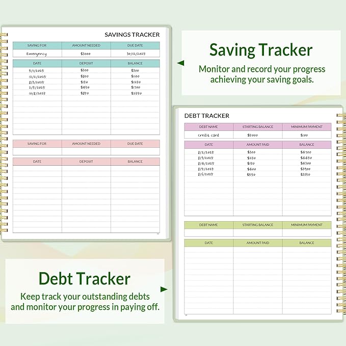 SUNEE Budget Planner - Monthly Budget Book with Expense Tracker Notebook, A4(8.5" x 11") Undated 12 Month Bill Organizer & Finance Planner to Manage Your Money, Account Book with Colorful Tab, Green