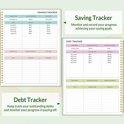 SUNEE Budget Planner - Monthly Budget Book with Expense Tracker Notebook, A4(8.5" x 11") Undated 12 Month Bill Organizer & Finance Planner to Manage Your Money, Account Book with Colorful Tab, Green