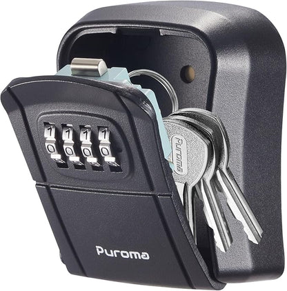 Puroma Key Lock Box Combination Lockbox Wall-Mounted Key Storage Box for House Keys, Resettable Code Safe Security Lock Box for Home, Office, Garage, Apartment Spare Key Storage (1 Pack, Black)