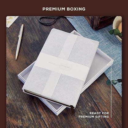 BEECHMORE BOOKS Lined Journal Notebook, 5.8 x 8.3 inch, A5 160 Lined Pages, Hardcover Leather Journals for Women, Men, Writing and Notebooks for Work - 120 GSM Thick Paper, Gifts Box Included (Chestnut Brown)