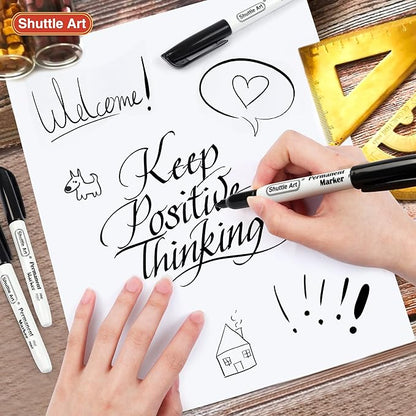 Shuttle Art Permanent Markers, 100 Pack Black Permanent Marker set,Fine Point, Works on Plastic,Wood,Stone,Metal and Glass for Doodling, Marking