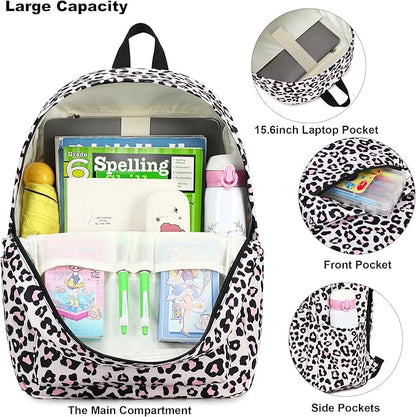 Leopard School Backpack for Teens Girls, Womens College Bookbags Kids School Bags Laptop Backpacks
