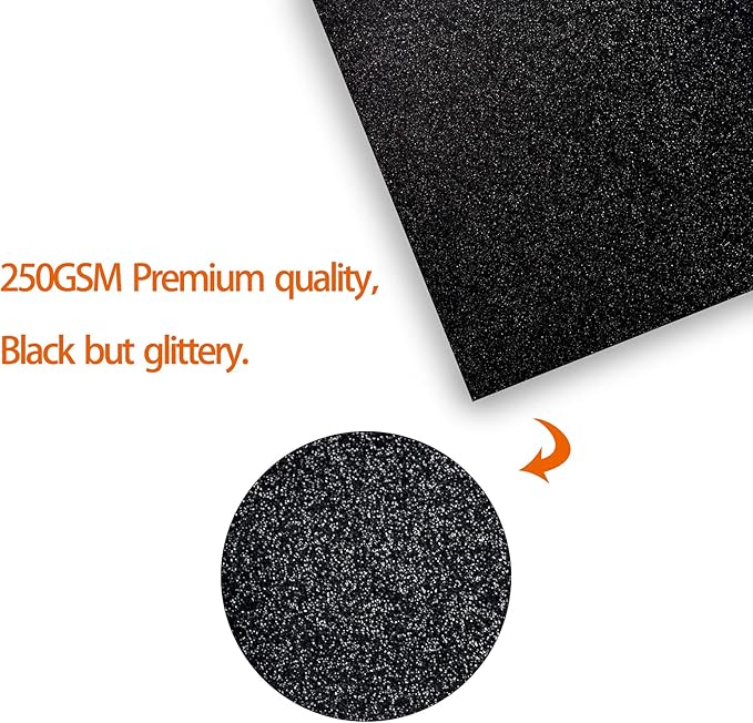 Simetufy Black Glitter Cardstock - 15 Sheets 12" x 12" Black CardStock for Cricut, Black Glitter Paper for DIY Projects, Scrapbooking, Invitations - 250 GSM Card Stock Easy to Cut and DIY