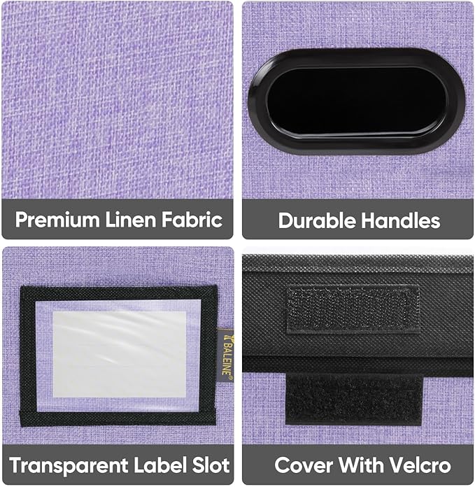 BALEINE File Organizer Box with Lid, Collapsible File Folder Organizer with Plastic Slide, Hanging File Folder Box for Office Document Storage (2 Pack, Purple)