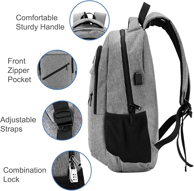 Laptop Backpack for Women, Anti Theft Backpack with USB Charging Port, 15.6 Inch Large Backpack for Travel Business (Grey)