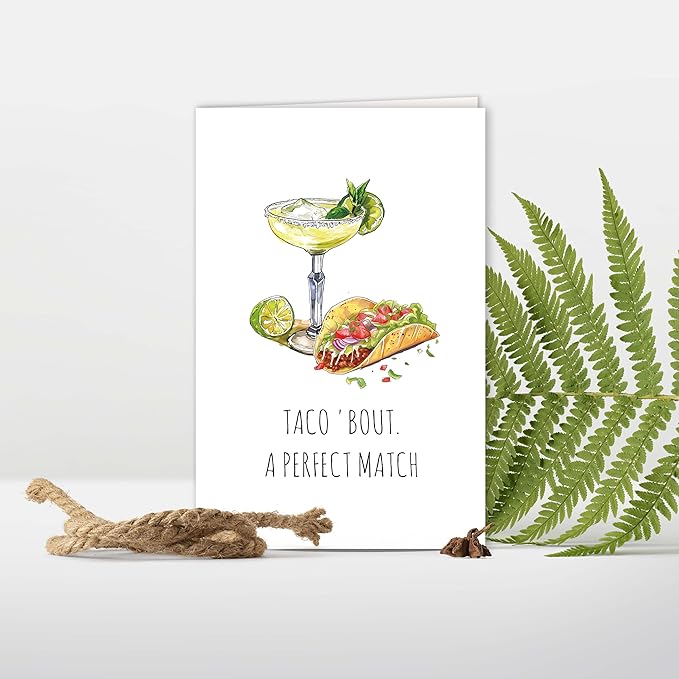 Funny Wedding Shower Card for Couples Newly Engaged, Humorous Pun Engagement Card for Bride and Groom, Congrats Engagement Card for Friend, Taco 'Bout A Perfect Match