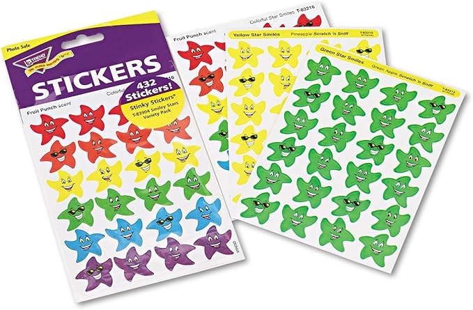 TREND enterprises, Inc. Colorful Star Smiles Stinky Stickers Variety Pack, 432 ct