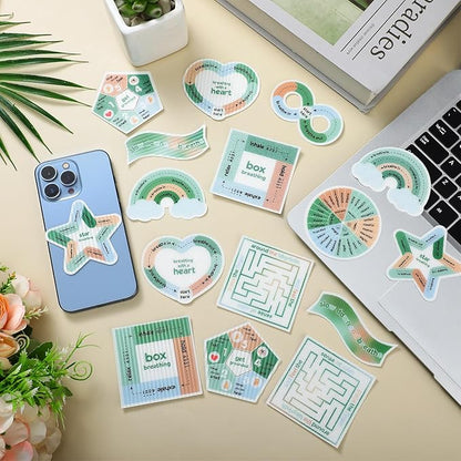 Libima 72 Pieces Anxiety Sensory Stickers Anxiety Textured Stickers Fidget Stickers Mindfulness Sticker School Counselor Supplies Adult Sensory Items Anxiety Relief, 9 Styles (Fresh Color)