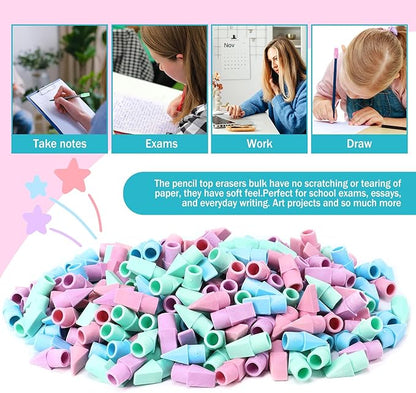 PRALB 400PCS Pencil Top Eraser Bulk Caps for Pencils,Chisel Shape Erasers Toppers Assorted Colors for Party Favors Games Prizes, Pencil Top Erasers Cap for Home School Classroom Office,Color 4