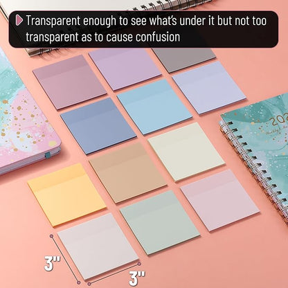 Mr. Pen- Transparent Sticky Notes, 3”x3”, Dreamy Pastel, 12 Pads, 600 Sheets, See Through Sticky Notes, Bulk Sticky Notes Transparent, Translucent Sticky Notes, Clear Transparent Sticky Notes Clear