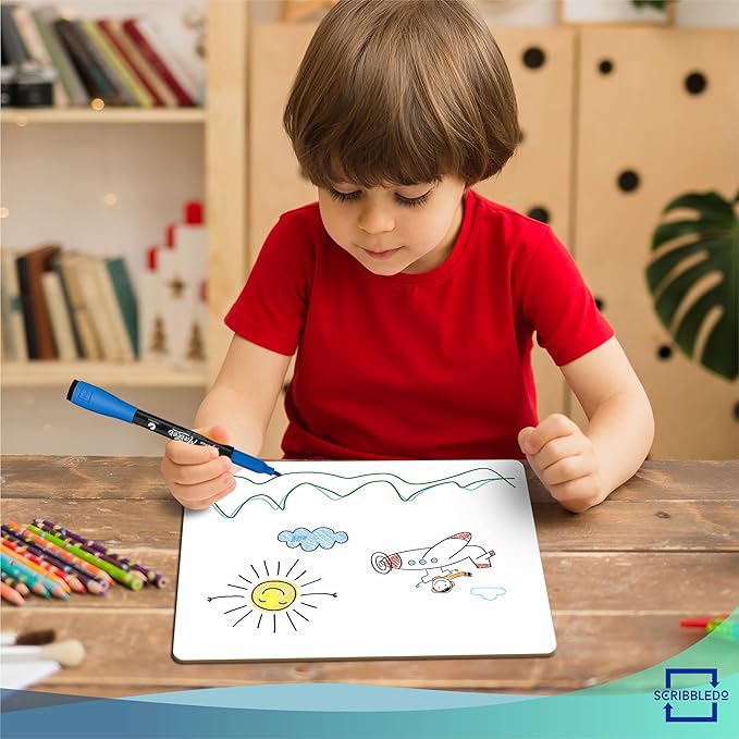 Scribbledo 6 Pack Small White Board Dry Erase Boards Classroom Pack Mini White Boards 9" x12” Personal Whiteboards for Students Teachers School Supplies Lapboards l 6 Mini Whiteboard Erasers Included