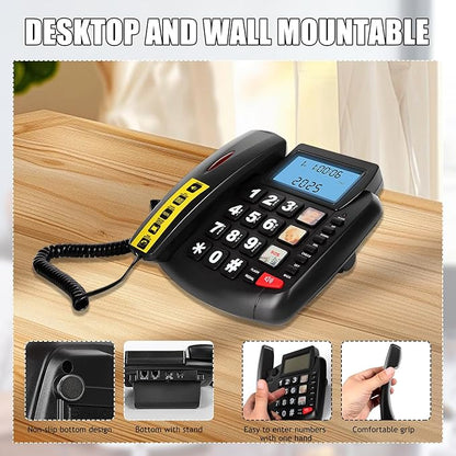 Landline Phones for Home, Big Button Phone for Seniors, House Corded Phones with Speaker and LCD Display, One Touch Speed Dialing, Volume Adjustable, Caller ID Light, Hands-Free Function
