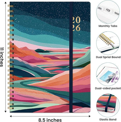 2026 Planner, Weekly and Monthly Planner for Women, January 2026 to December 2026, Pretty Hardcover 2026 Calendar Planner Book with Tabs, Inner Pocket, Spiral Bound, Perfect Office Home School Supplies - 8.5" x 11", Painted Horizon