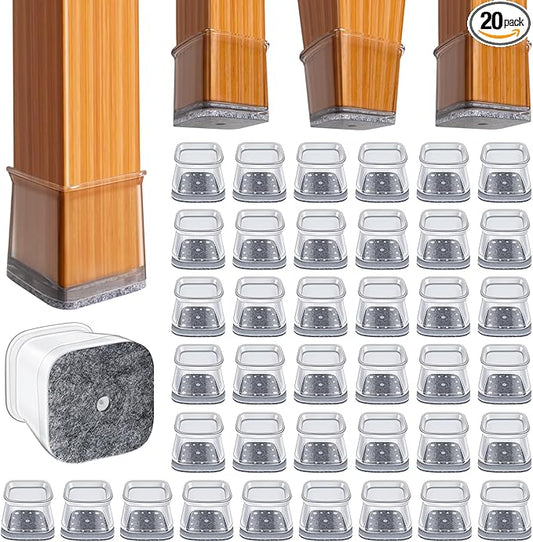 BUMACO Chair Leg Floor Protectors Square Chair Leg Protectors for Hardwood Floors Silicone Pads Covers to Protect Floors(Clear-40 Pcs, Square XL (1-5/8"~ 2")