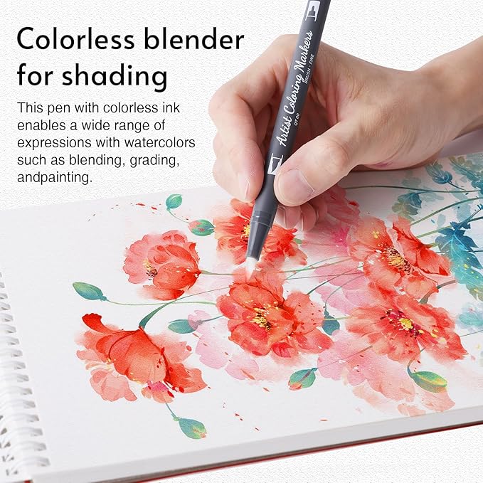 12 Colors Blendable Watercolor Markers,2024 Upgrade Double Tip Paint Pens with 1 Water Brush Pens,Water Based Coloring Makers, Drawing Markers Set with Flexible Brush Tips for Artists and Beginners