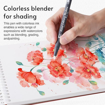 12 Colors Blendable Watercolor Markers,2024 Upgrade Double Tip Paint Pens with 1 Water Brush Pens,Water Based Coloring Makers, Drawing Markers Set with Flexible Brush Tips for Artists and Beginners
