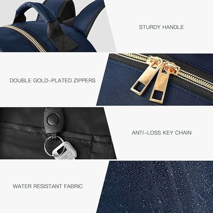 Travel Laptop Backpack for women, Work Backpack Woman with USB Charging Port, Water Resistant College Backpack, Stylish Quilted Girls Backpack Casual Daypack for 15.6 Inch Laptop, Navy