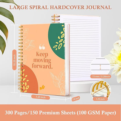 Hardcover Spiral Journal, 10.25" x 7.25", 300 Pages Large College Ruled Notebook for Women, Ideal for Writing, Journaling, Note-Taking, Work, School