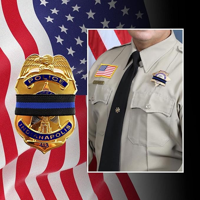 CREATRILL 30 Pack Thin Blue Line Police Mourning Band Stripe Police Officer Badge Shield Funeral Honor Guard Straps for Badge Size of 2.4" to 4"