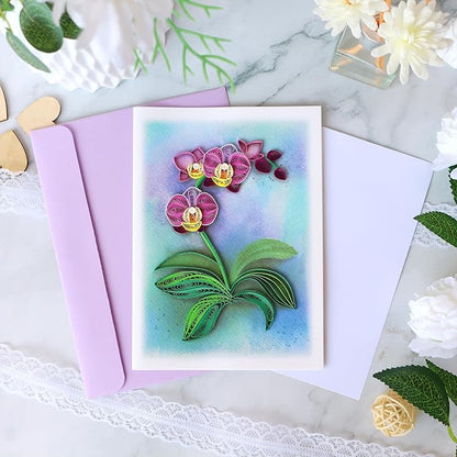 KingKraft Orchid Quilling Card, Birthday Card for Mom, Anniversary Card for Wife, Valentines Day, Mothers Day Card, Thinking of You, Get Well Card, Greeting Card for All Occasions, Blank Inside