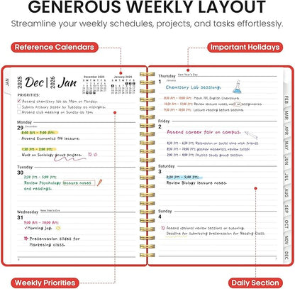 2026 Planner, Weekly and Monthly Calender Planner, Jan 2026 to Dec 2026, Hardcover 2026 Calendar Planner Book with Tabs & Inner Pocket, Office Home School Supplies for Women & Men - A5 (6.3" x 8.5"), Tomato Red